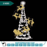 Elegant Santa and Sleigh Christmas Tree Embroidery Design - FineryEmbroidery